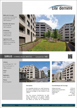 Sirius Avenue de Morges Lausanne Immeubles PPE au subventionné, en passant par des logements protégés et des locations à prix modéré Cité derrière Patrimob