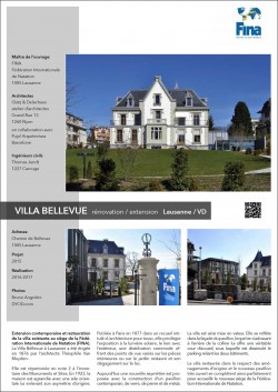 Villa Bellevue Extension contemporaine et restauration de la villa existante au siège de la Fédération Internationale de Natation (FINA) à Lausanne